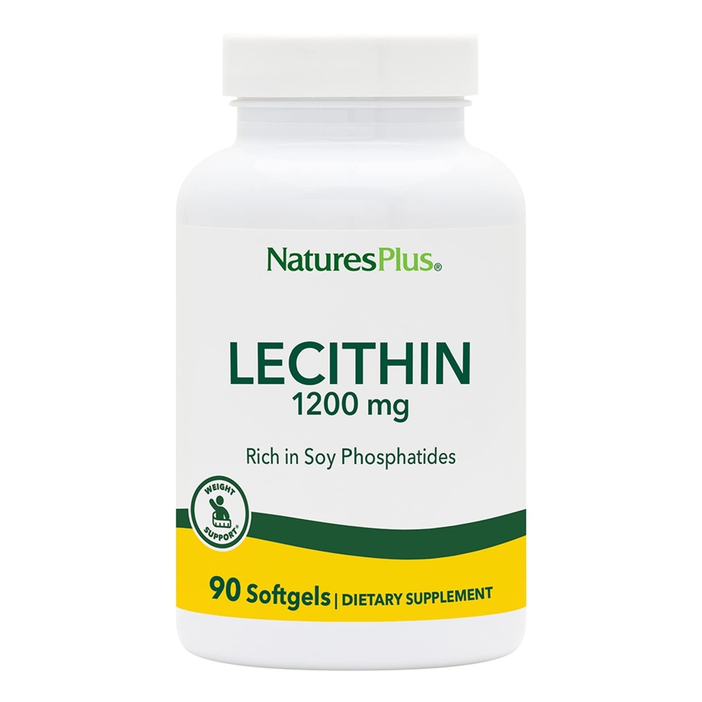 NaturesPlus Lecithin - 1200 mg, 90 Softgels - Rik på Soy Fosfatider - Glutenfri - 90 Services