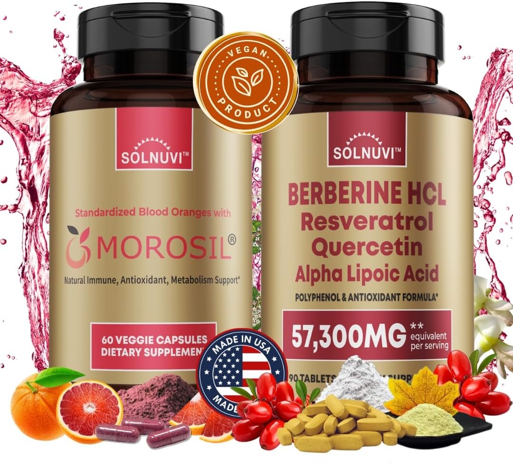 Alt i én metabolisme Bundle - Morosil & Berberine Complex med Resveratrol Quercetin Alpha Lipoic Acid - Antioksidant, Vitalitet, Velvære støtte - Ikke-GMO, Glutenfri, Vegansk Supplement