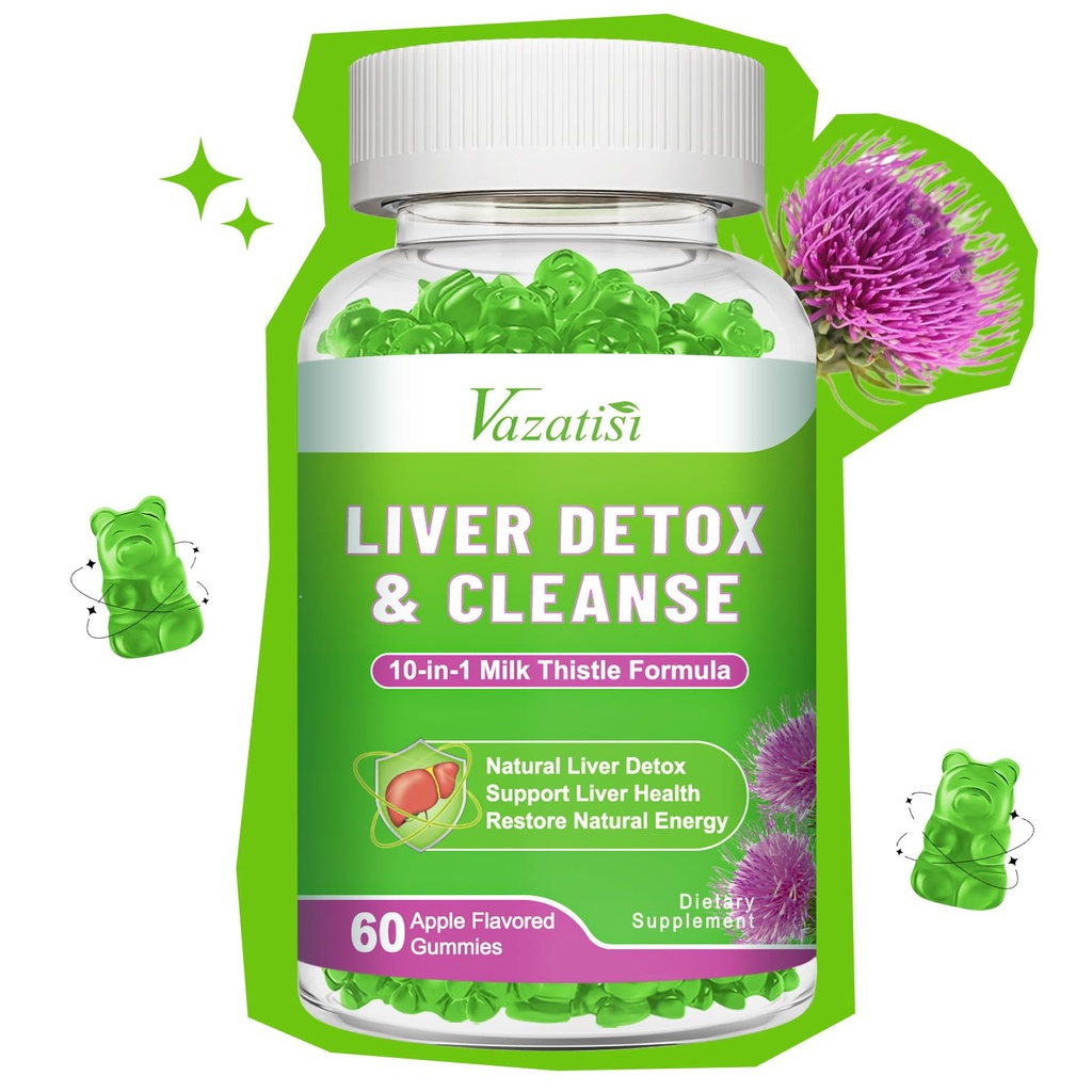 Melk Thistle Gummies til voksne barn. Liver Cleanse Detox Repair Gummies, Melk Thistle Extract Supplement for Liver Support Digestive Antioksidant, 60ct Apple Flavor