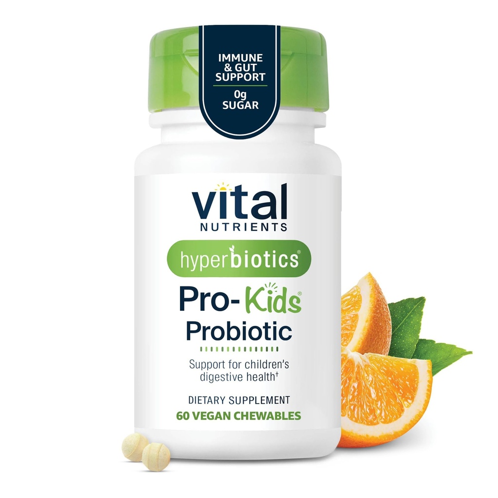 Hyperbiotika Vital næringsstoffer Pro Kids Probiotiske | Allergen-fri Toddler Probiotika for barn | Målrettet immun, Gut og Digestiv Helse | Sukkerfri oransje Flavor | 60 Chewable tabletter
