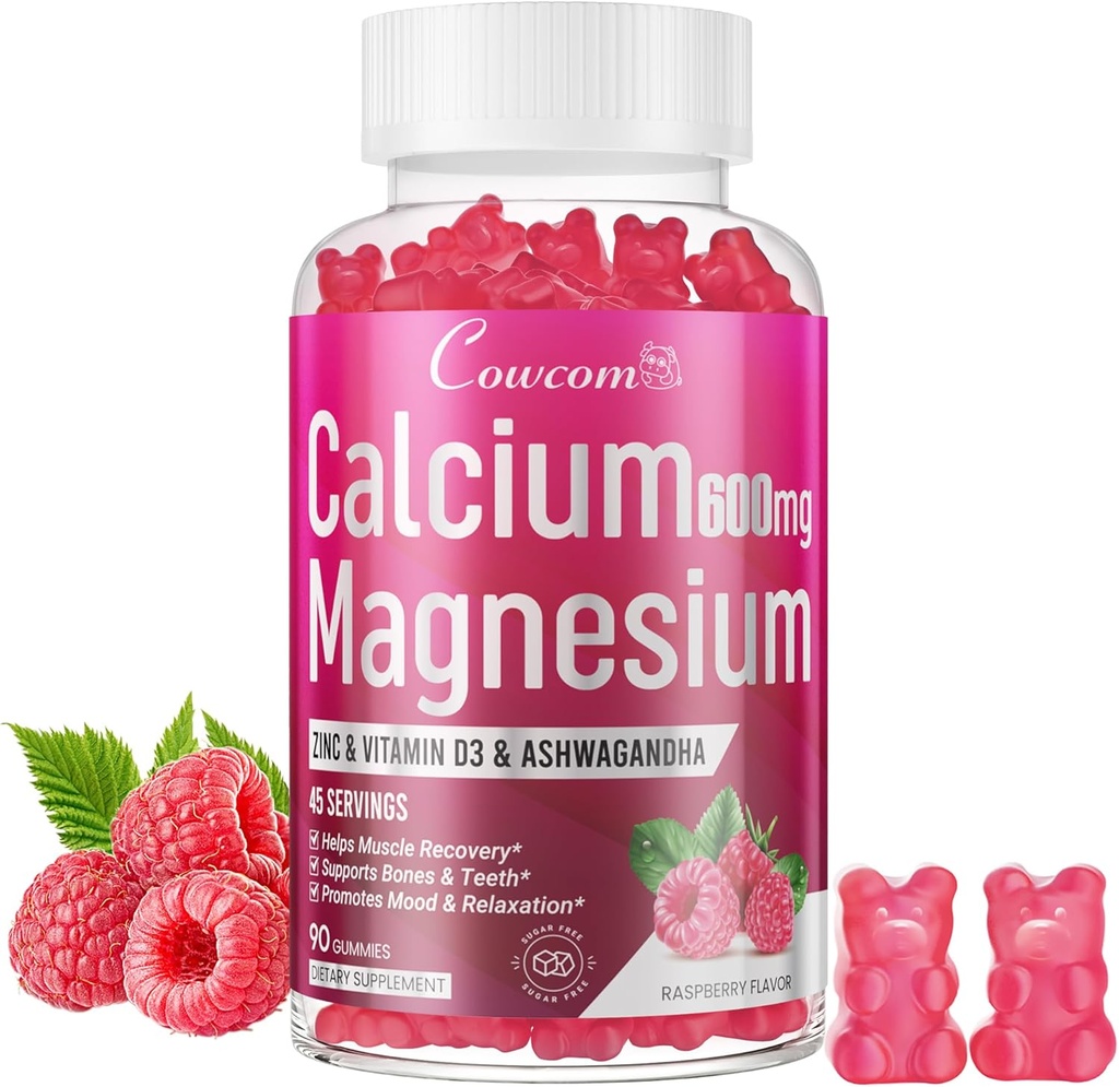 Kalsium Magnesium Sink Gummies & Vitamin D3, B6, B12, Immune & støtte Bone Helse Kalsium Magnesium Supplement for kvinner, Sukker-fri vegansk bringebær Flavor 90 greve
