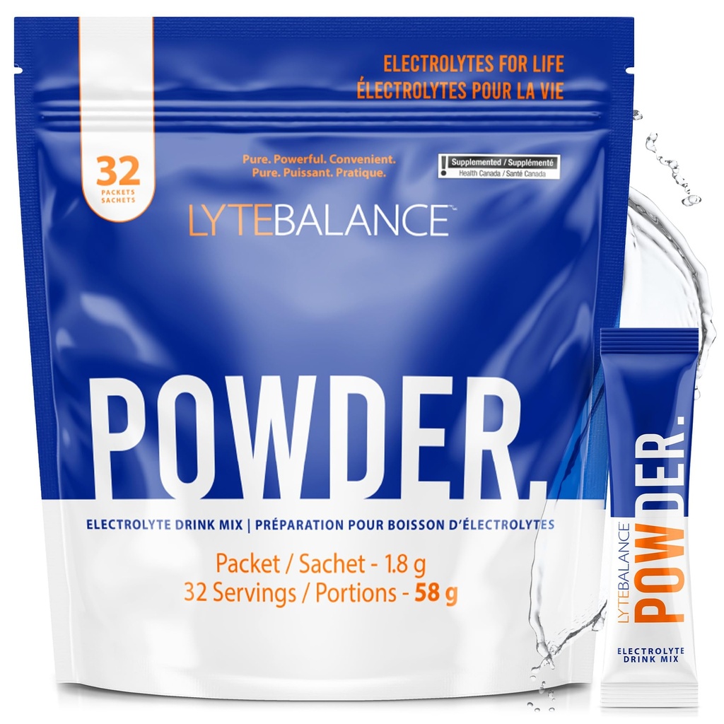 LYTE BALANCE pulver 32 dobbel styrke pakker, naturlig saltet elektrolytt drikk m/sodium, kalium & magnesium | daglig hydrasjon, muskelgjenvinning, immunstøtte | Keto, Paleo, ingen sukker