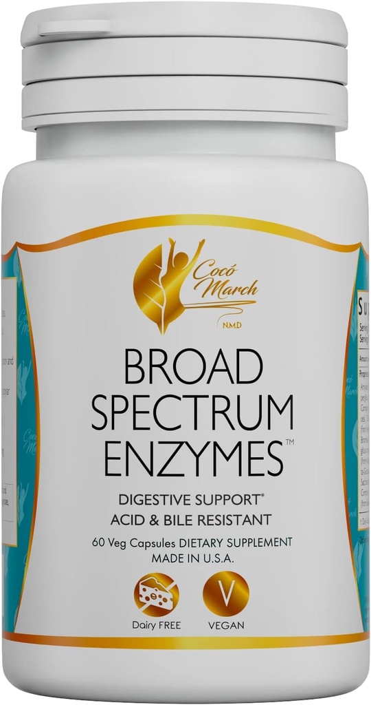 Cocó March N.M.D bredt Spectrum Enzymer- 18 Enzymer for Gluten-Lactose-Digestiv støtte -Adult & barn syre og Bile Resistent - Dairy Free, Vegansk, 460 mg proprietær blanding, 60 kapsler