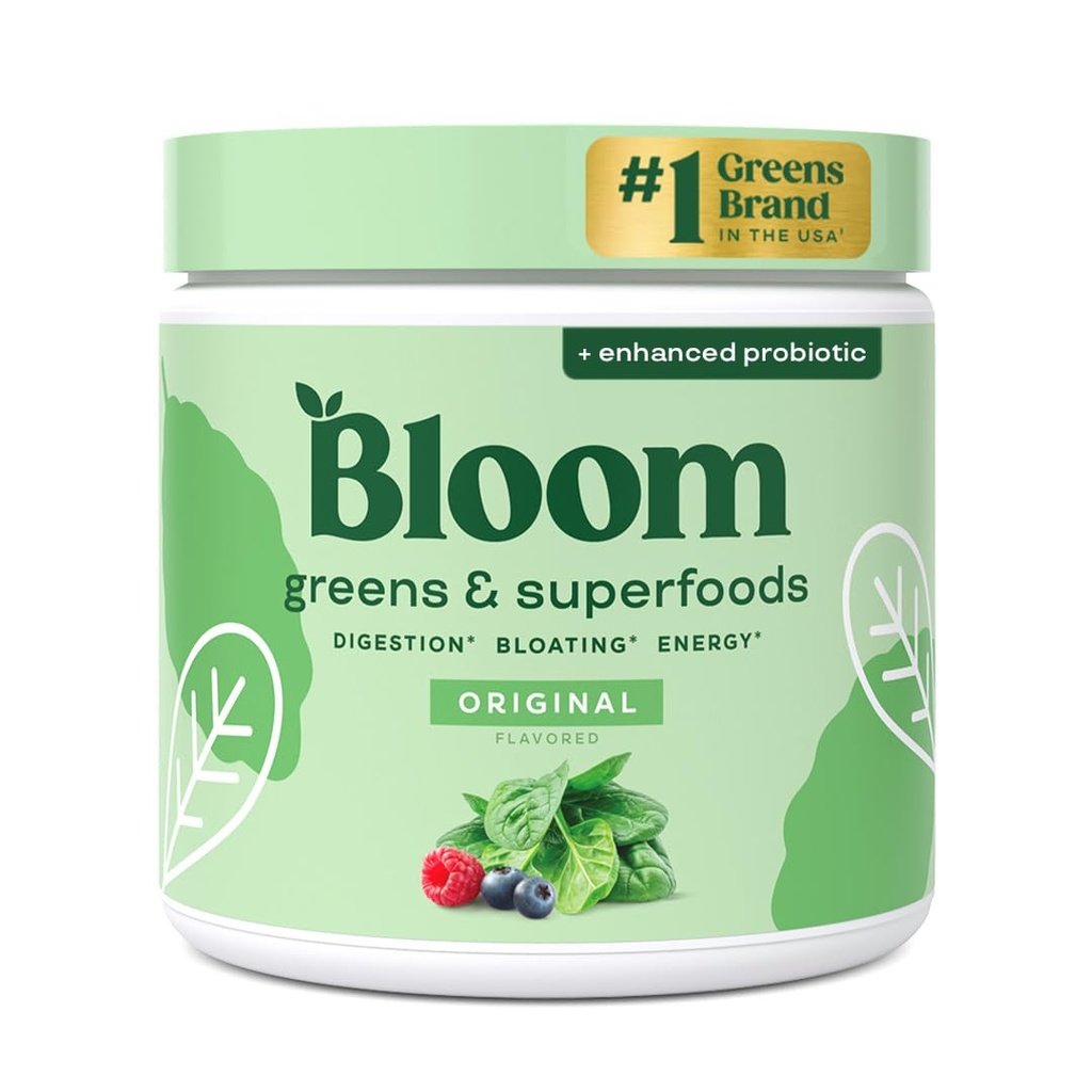 Bloom Nutrition Superfood Grønn pulver, Digestive enzymer med probiotika og prebiotika, Gut helse, Bloating Relief for kvinner, Klorella, Grønn Juice Blande med Beet Root pulver, 30 SVG, Original