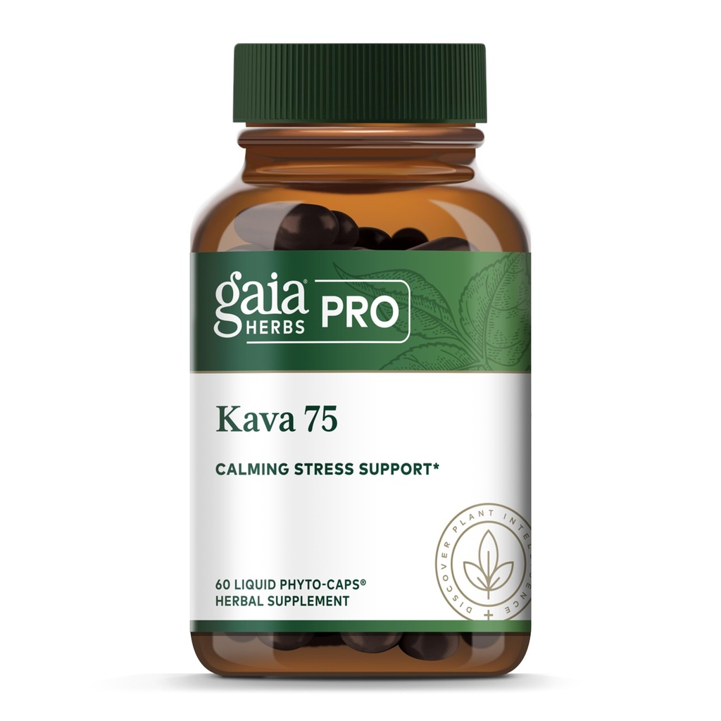 Gaia Herbs PRO Kava 75 - Stress Support Supplement - Hjelper en sans av ro og avslapning - 60 flytende Phyto-Caps