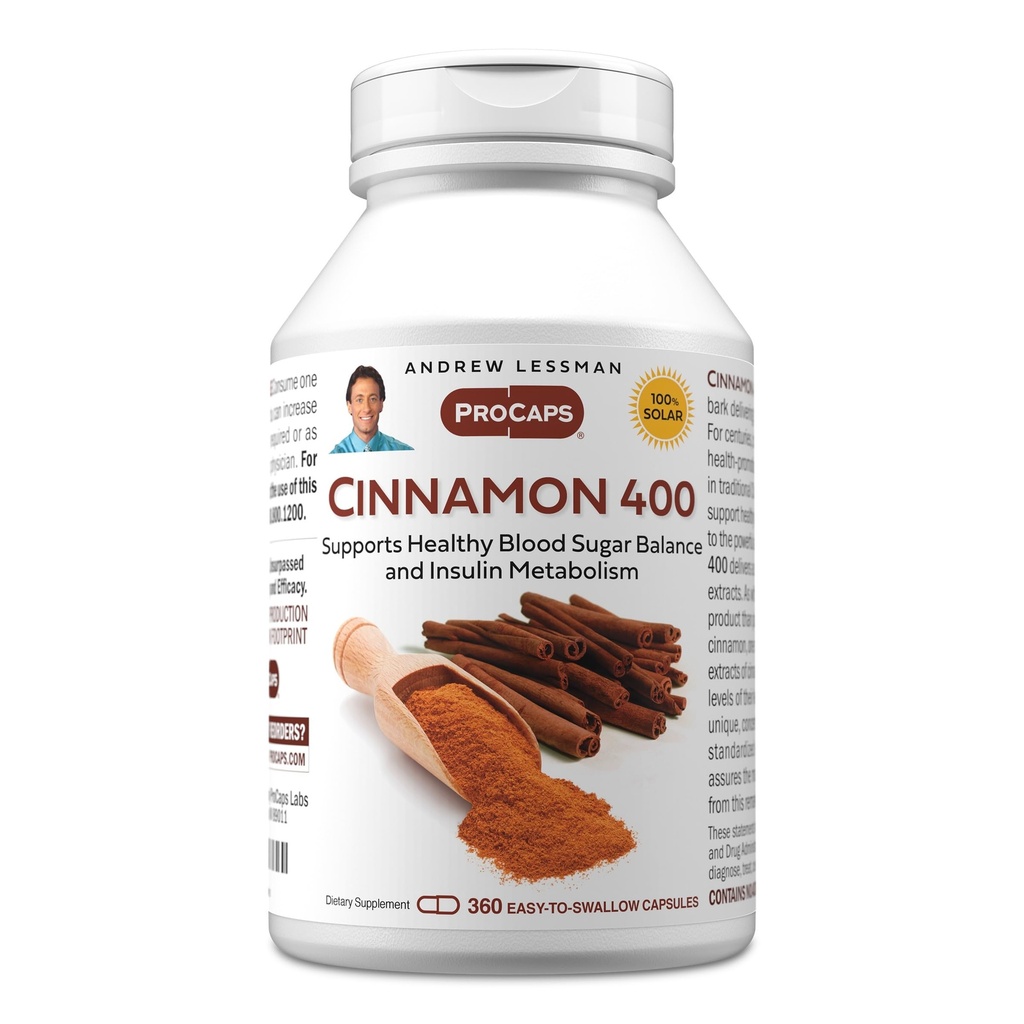 ANDREW LESSMAN Cinnamon 400 mg - 360 kapsler - høy styrke, standardisert ekstrakt. Ingen additiver. Små enkle å svelge kapsler