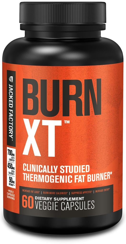 Jacked Factory Burn-XT klinisk studert fettforbrenner og vekttap Supplement - Appetite Supresentant & Energiforsterker - med acetyl L-karnitin, grønn te ekstrakt og mer - 60 naturlige diettpiller