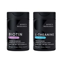 Idrettsforskning Vegan Biotin 10 000mcg med kokosolje Max styrke vitamin B7 120 Softgels (4 måneders forsyning) og dobbel styrke L-Theanine Supplement for fokus, avslapning og varsling 200mg 60 greve