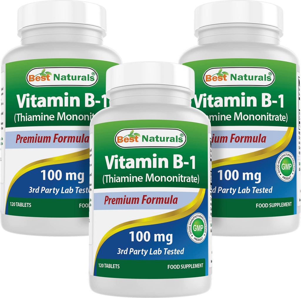 Beste Naturals Vitamin B1 som Thiamin Mononitrat 100 mg tabletter (120 tall (pakke på 3))