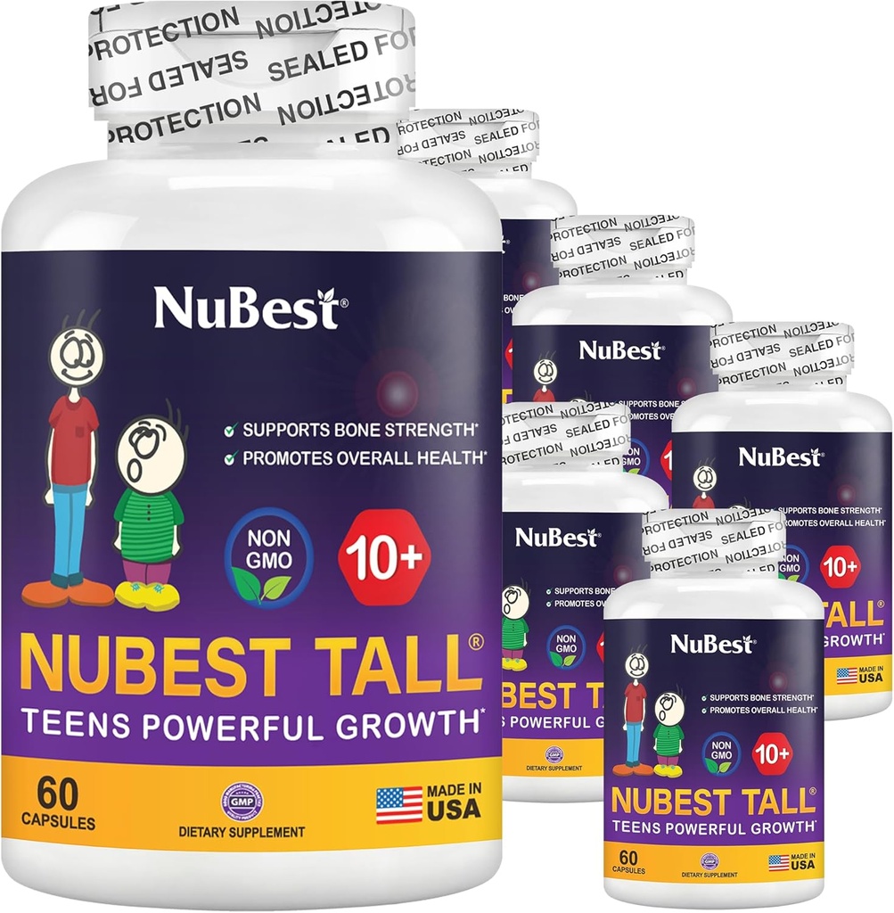NuBest Tall 10+ Premium Bone styrke formel, forbedret immunitet og generell helse for alder 10+ med kalsium, vitamin D3, vitamin K2 og multivitaminer ® Pack 6