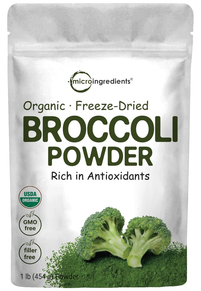 Organisk Broccoli pulver, 1 pund, frysetørket, inneholder naturlig DIM (Diindolylmetan) og rik på fiber og immun vitamin C, grønn supermat for smoothie og drikke, vegansk vennlig