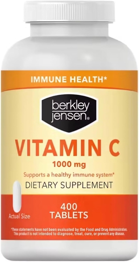 berkley jensen 1000 mg vitamin C Supplement (400 tabletter), ekstra styrke daglig immunforsvar støtte for menn og kvinner, sukker og glutenfri askorbinsyre, ren