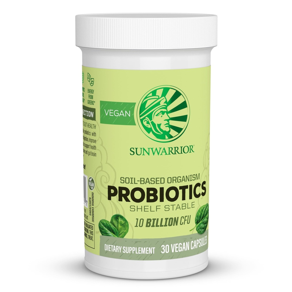 Sunwarrior Probiotika Soil-baserte Vegan Capsules | 10 milliarder CFU for Digestion Soy Free Glutenfri Dairy Free | 30 CT