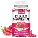 Kalsium Magnesium Zink Gummies, Kalsium Magnesium 2:1 Forhold til vitamin D3, K2, B6, B12 for bein styrke, muskelfunksjon og nerve helse, ekstra absorpsjon formel, vegan, bringebær flavor 60 gummier