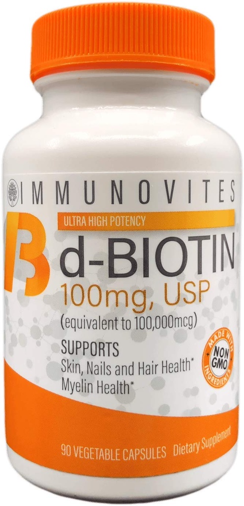 IMMUNOVITES High Dose Biotin (som d-biotin, USP) 100 mg (Equivalent til 100.000mcg) 90 kapsler, høy styrke