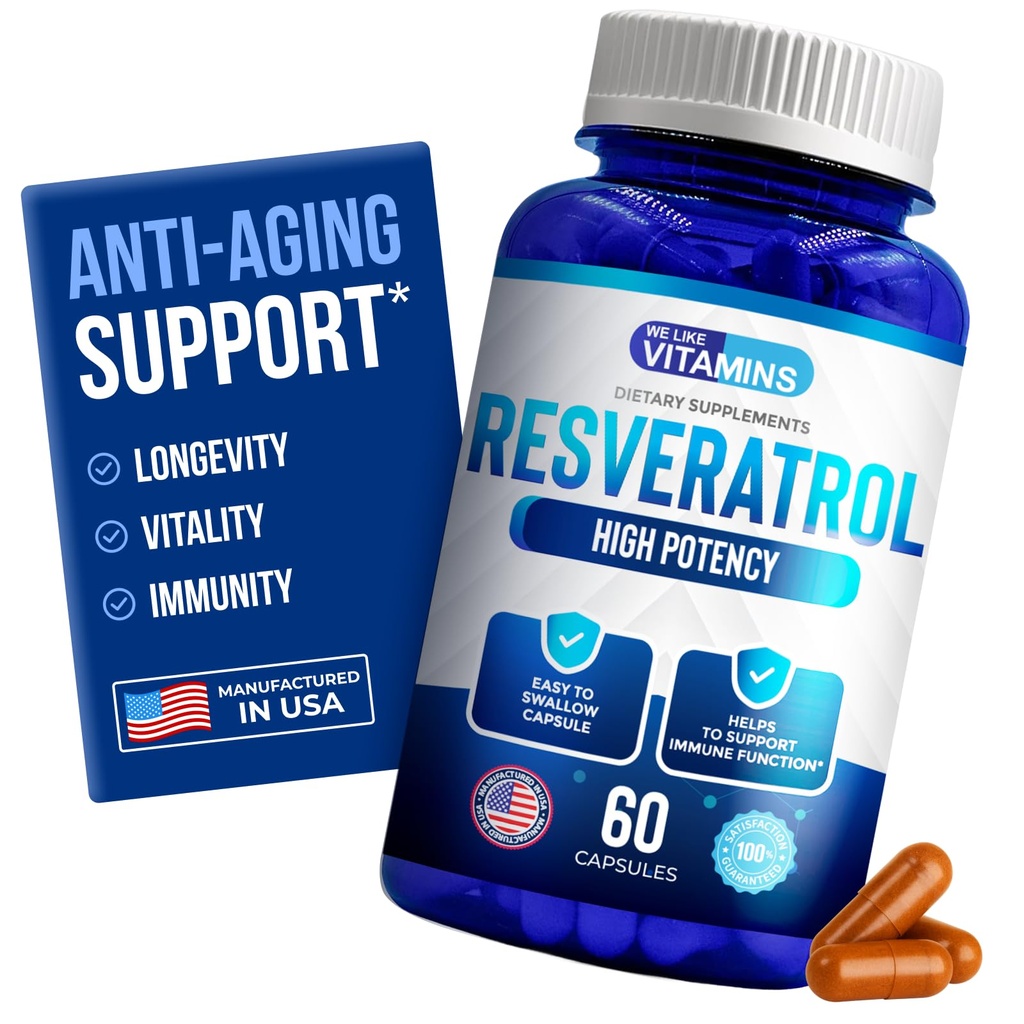 Vi liker vitaminer Resveratrol 1000mg per servering - 60 lett å svelge Veggie Capsules - Naturlig Resveratrol Supplement 1000mg - Antioksidant Supplement hjelper støtte immunsystem