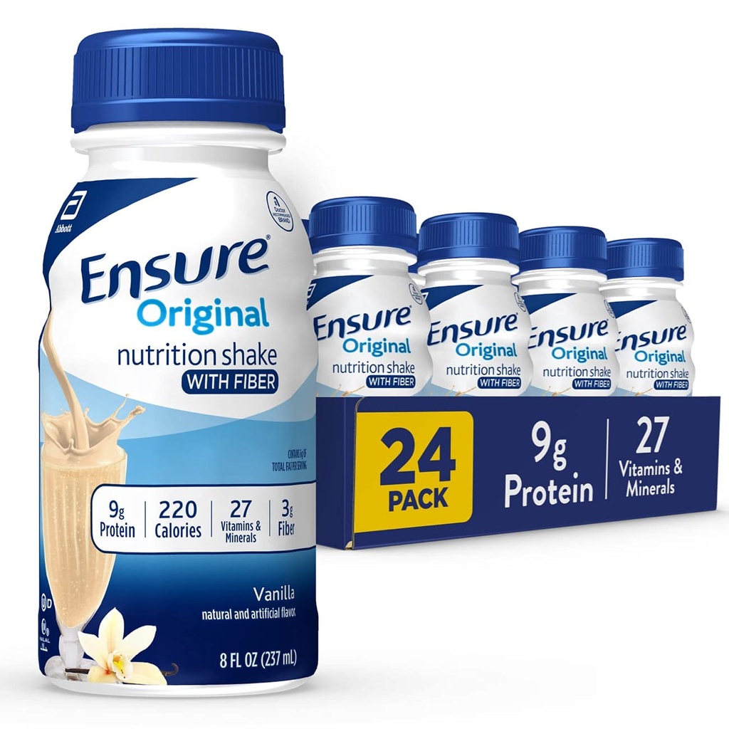 Sørg for Original Vanilla Ernæringshake med fiber | Small Meal Replacement Shake | Klar til å drikke | 9g Protein, 27 Vitaminer og mineraler | 8 fl oz - 24 Pack