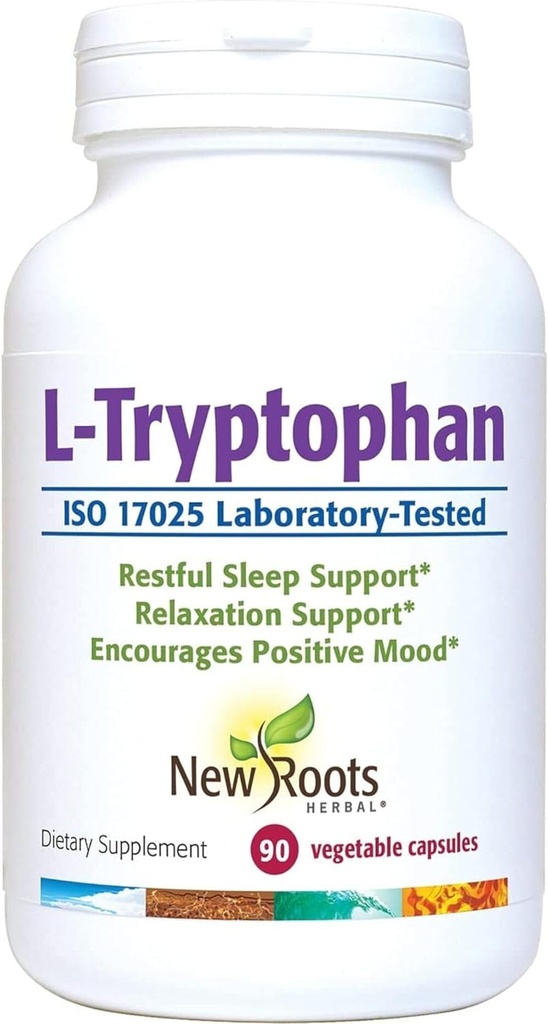 NYE ROOTS HERBAL L-Tryptophan Supplement for søvn (90 kapsler) 220 mg, Herbal Supplement for sunn søvn, Mood og stress svarstøtte – Glutenfri, ikke-GMO