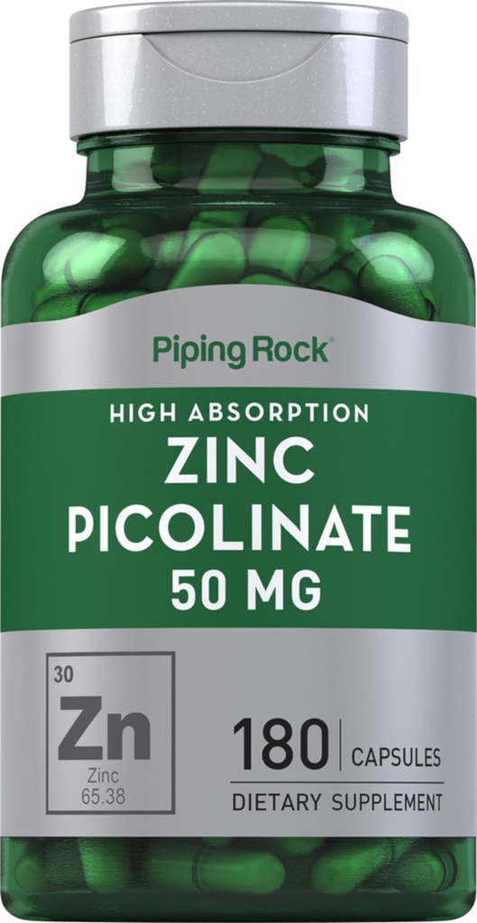 Piping Rock Zink Picolinate 50mg | 180 kapsler | Ikke-GMO, Glutenfri Supplement