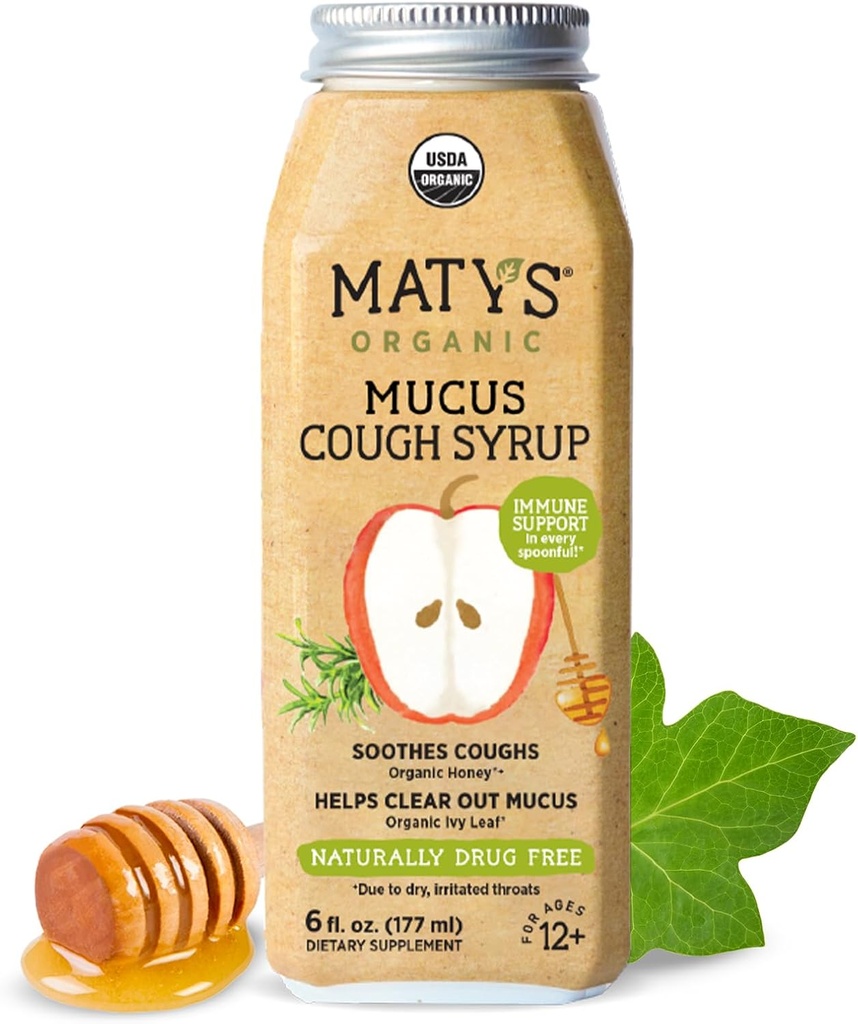 Matys voksen mucus cough syrup for voksne og barn 12 år og opp, beroligende lindring ivy med organiske ingredienser og sink, 6 Fl Oz
