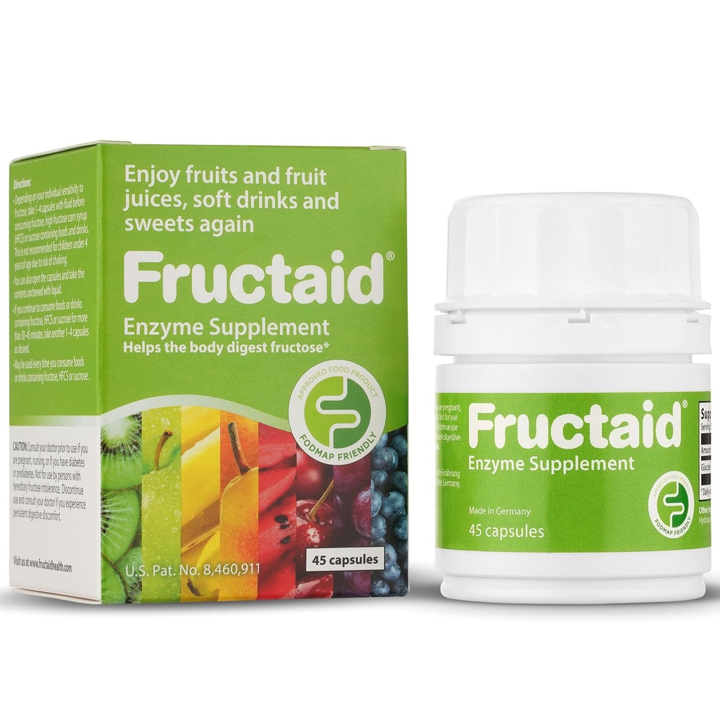 Enzyme Supplement - 45 kapsler, slik at du kan nyte frukter, fruktjuicer, myke drikker og søtsaker igjen, Diett Supplement, Glutenfri, Laktose-fri
