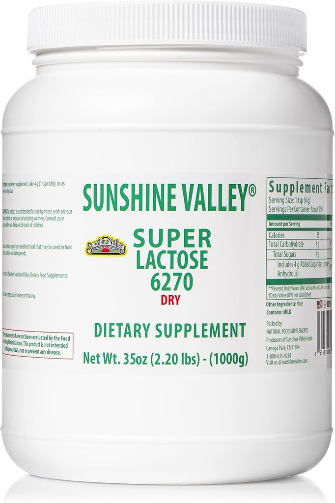 Sunshine Valley® Super Laktose Dry Powder (FREE FLOW POUR) - Naturlig søtning og bakeforsterker, pulverisert sukker til matlaging og matblandinger, matstabilizer og filler - 35 Oz