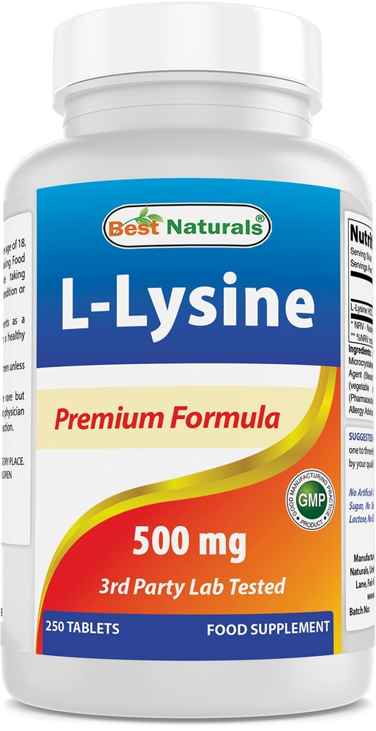 Beste Naturals L-Lysine 500 mg 250 tabletter