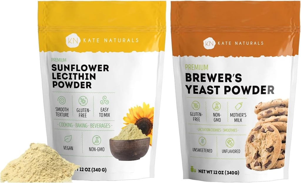 Kate Naturals Sunflower Lecithin pulver (4oz) & Brewers yeast (12oz) Bundle