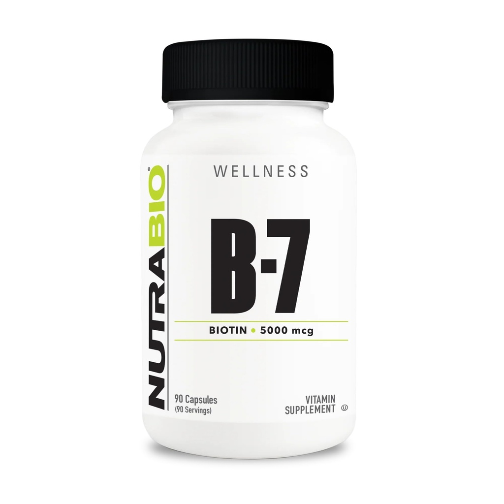 NutraBio Biotin (Vitamin B-7) Supplement, 5000mcg - kan bidra til å fremme sunt hår, hud og negler, 90 grønnsaker kapsler