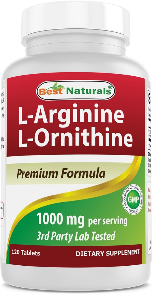 Best Naturals L-Arginine L-Ornithine - 1000 mg per servering - 120 tabletter - Ikke-GMO & Glutenfri (120 greve (pakke med 1))