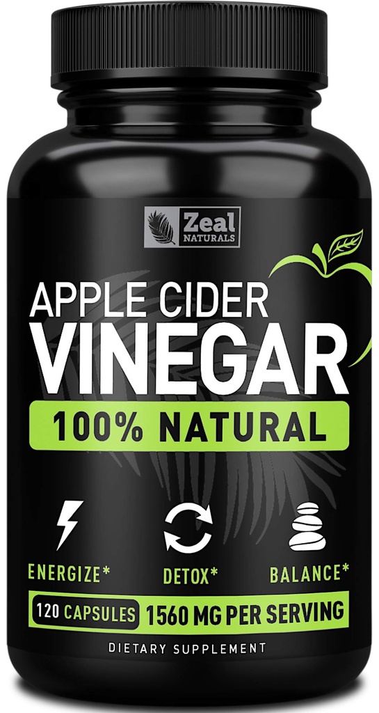 Zeal Naturals Naturals Natural Raw Apple Cider Vinegar Capsules (1560mgą120 Capsules) Apple Cider Vinegar piller w Cayenne Pepper, Cleanse, Appetitt Supresant & Digestiv støtte