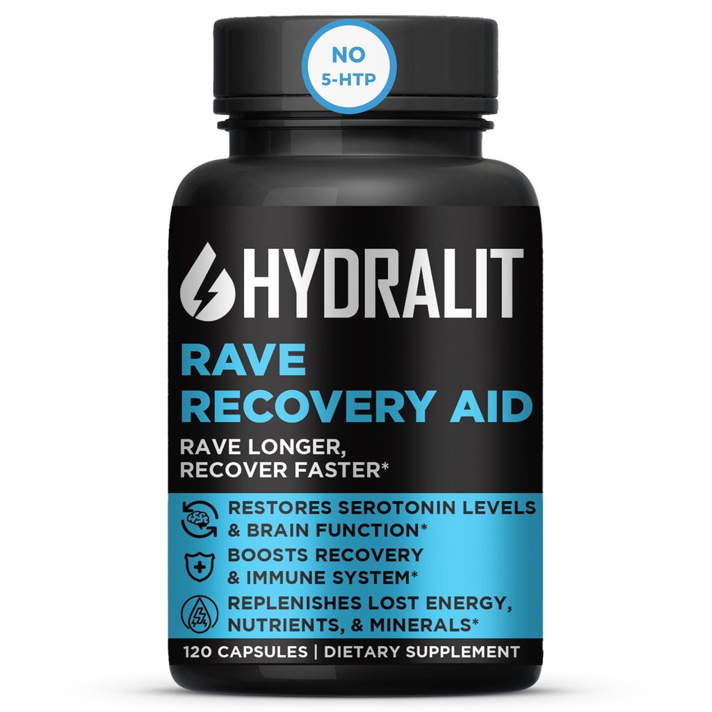 Rave Recovery Aid Vitaminer Etter Party Relief Piller Musikk Festival Tilbehør Rave Essentials 5-HTP Supplement Electrolytes Hydration Bedre morgener Serotonin Energi Hangover 120 Kapsler