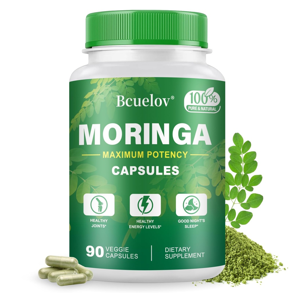 Moringa Capsules ® 800mg Pure Moringa Powder Capsules – støtter energi, hud og gut helse, immunsystem – Grønn Supermat med vitaminer og aminosyrer (90 Caps)