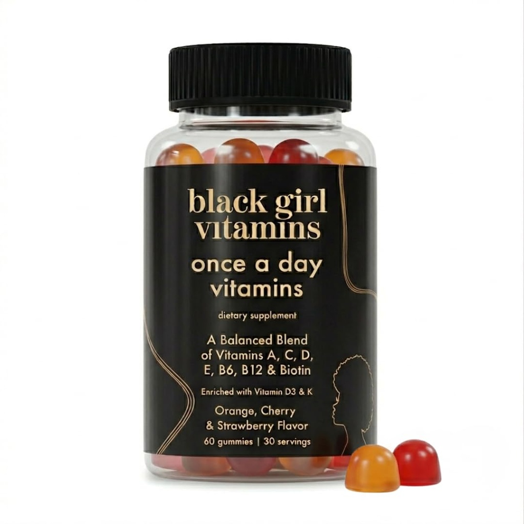 Svart Jente Vitaminer En gang om dagen - Kvinner Multivitamin Gummy - Vitamin A, B, C, E og Zinc. Multivitamin for kvinner, Immunstøtte. Vegansk, Glutenfri. Laget i USA (30 dagers forsyning, jordbær)