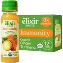 Elixir Shots, Immunitetsforbedret wellness Shot med kaldpresset gurkemeie, ginger, oransje og svart pepper, Ingen tilsatt sukker eller kunstige ingredienser,12-pakke