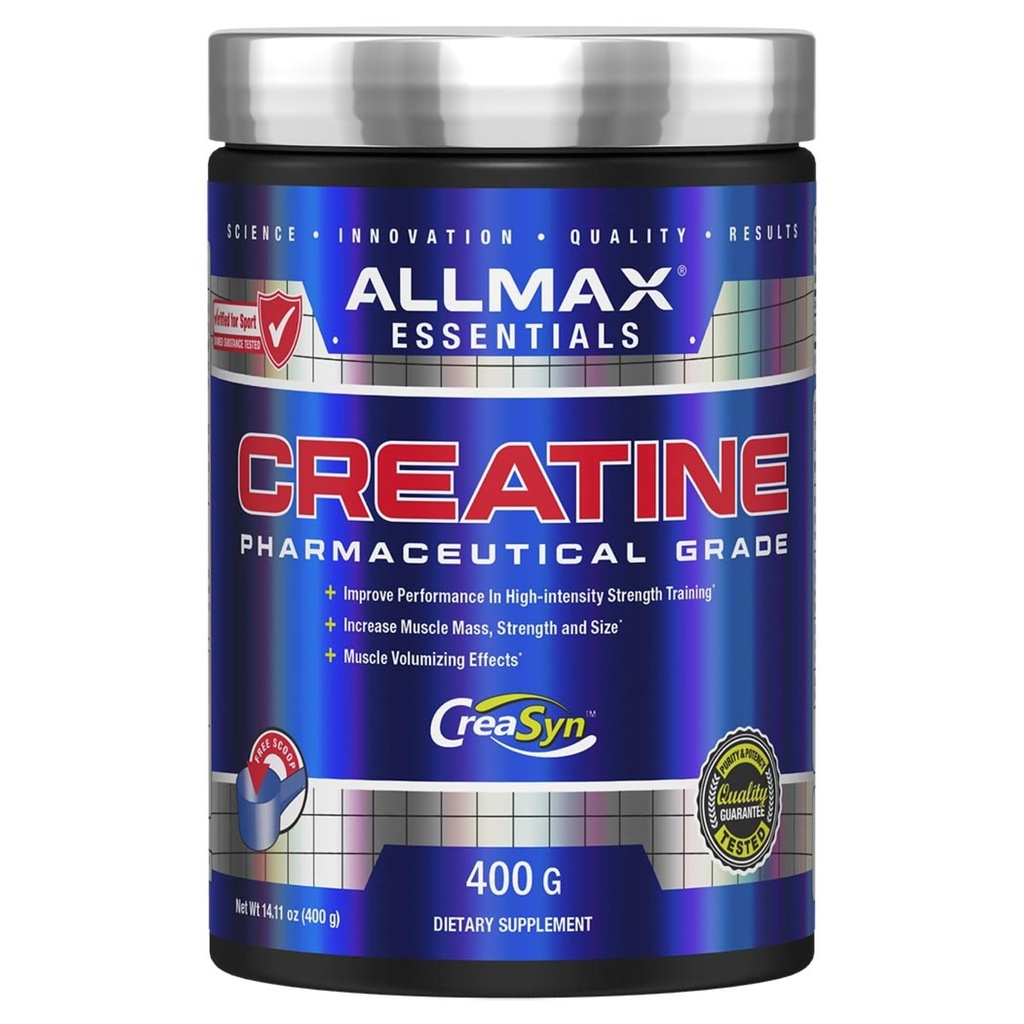 ALLMAX Ernæring Kreatin Monohydrat pulver, uflavorert - ren mikronisert kreatin Supplement for menn og kvinner - støtter styrke, ytelse og trening Intensitet - Vegansk, Glutenfri (400g)
