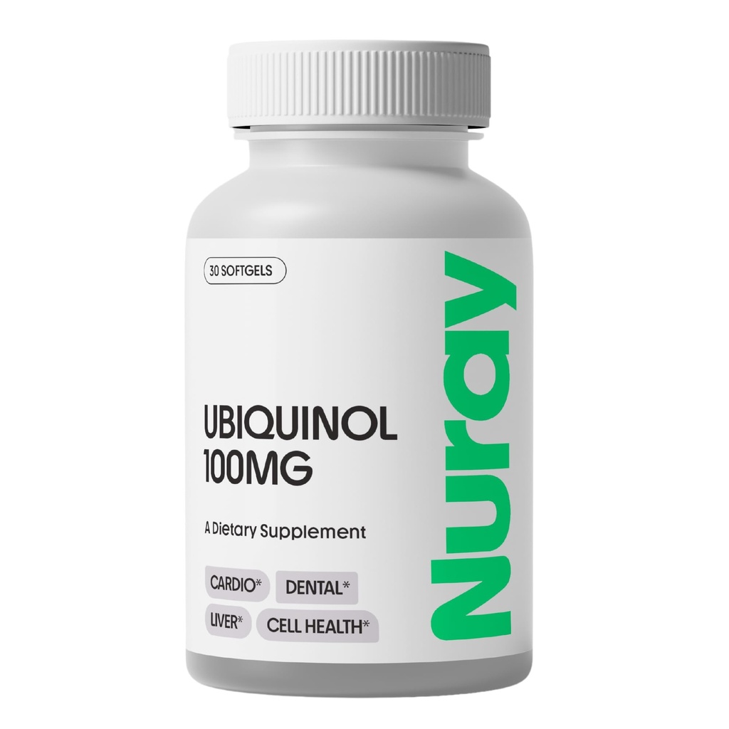Nuray Ubiquinol 100mg Softgels, aktiv form av coQ10 for kardiovaskulær og tannhelse, Glutenfri immunstøtte, forbedrer lever helse, 30 greve