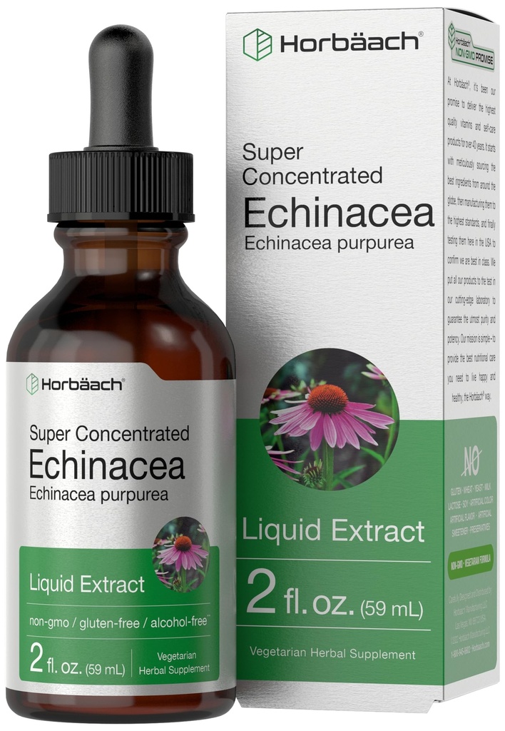 Horbaach Echinacea Drops Herb Tinktur | 2 fl oz | Super konsentrert Root Extract | Alkoholfri flytende | Vegetarisk, ikke-GMO & Glutenfri Supplement