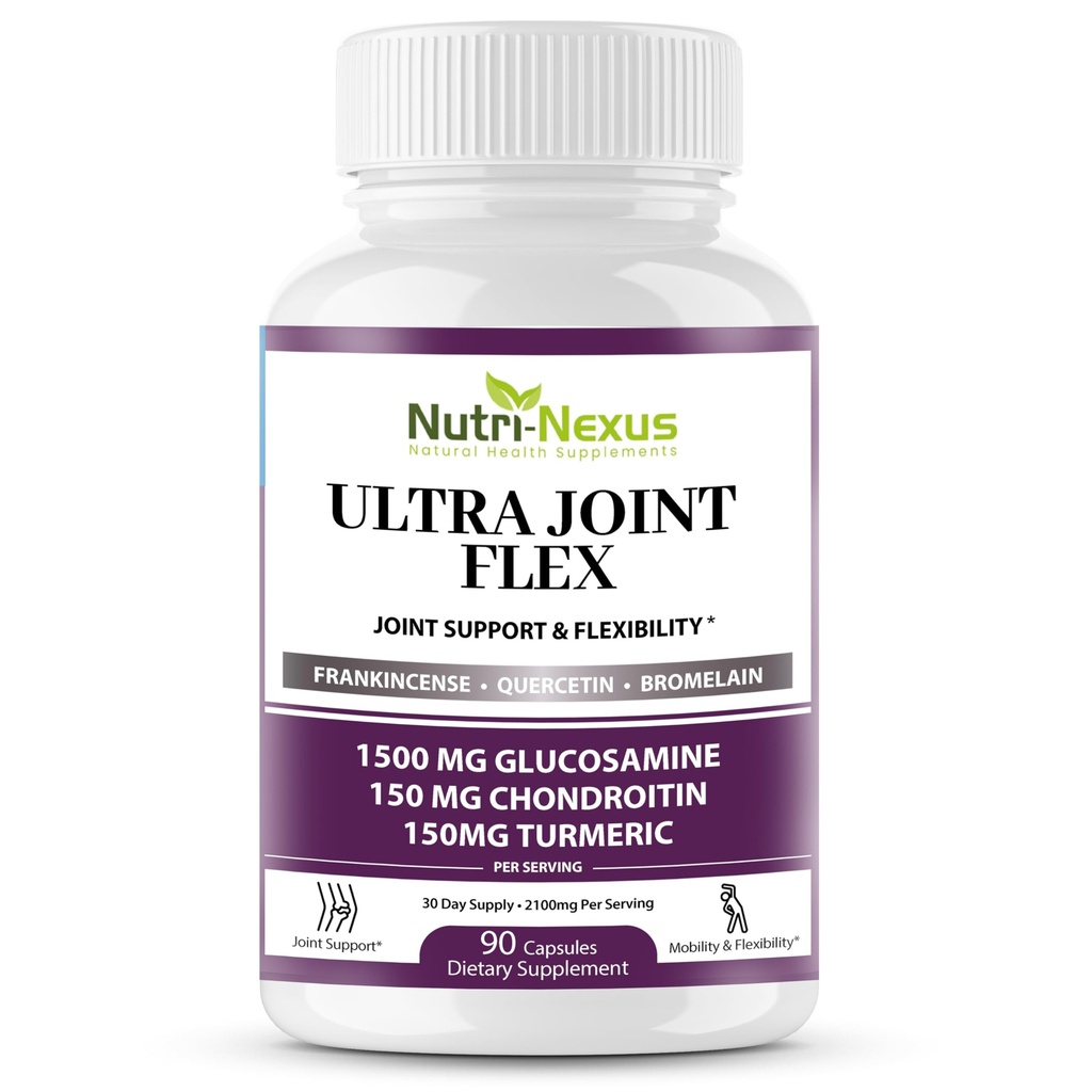 Glukosamine Chondroitin MSM Joint Supplement med gurkemeie og Boswellia - Felles støtte for menn og kvinner - fremmer mobilitet - Fleksibilitet og komfort – Felles helse – laget i USA – 90 kapsler