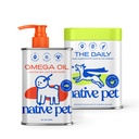 Native Pet Pack Ledere Bundle - Daglig hund Multivitamin (7 oz.) & Omega olje for hunder (8 oz.) - Omega 3 Fish Oil for sunn hud, skinnende coat, & sterke ledd og daglig multivitamin for valper