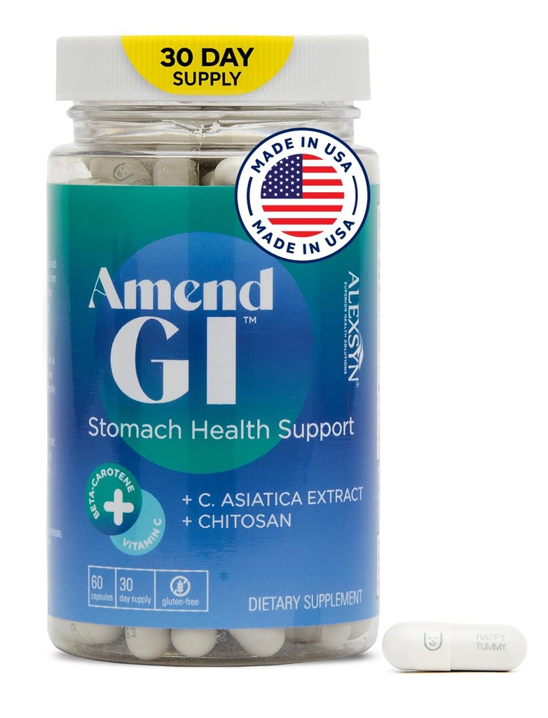 Amend GI All-Natural Mage Helsestøtte 60 kapsler - Nutraceutical for Stress-indusert Ulcer symptomer - støtter healing og digestiv helse med Asiatica ekstrakt & CM Chitosan