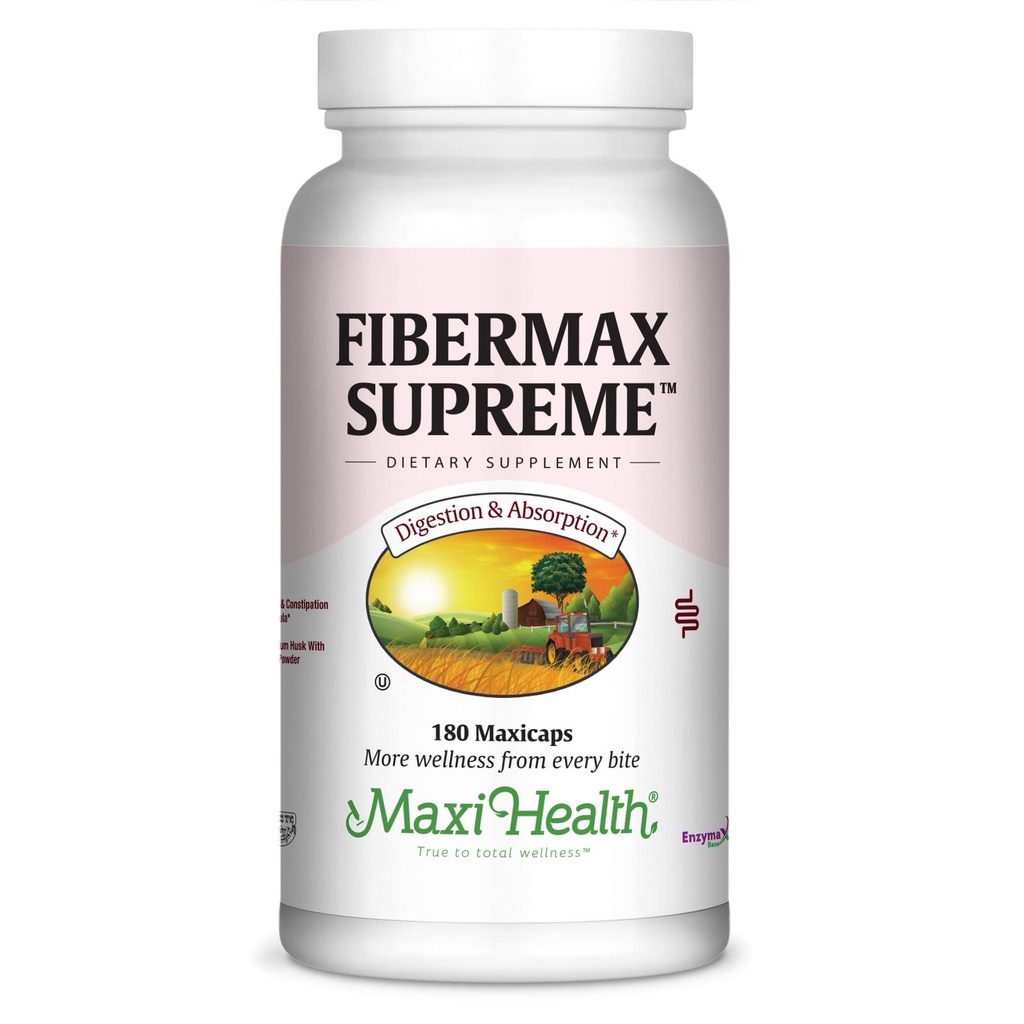Maxi Health Fibermax Supreme - Fiberkapsler for Gentle Digestive og Gut Support - Vegetarisk Psyllium Husk Kapsler - Kosher Fiber Supplement for menn og kvinner (180 Count)