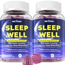 Melatonin Free Sleep Gummies med Magnesium Glycinate, GABA, 5-HTP, L-Theanine, Valerian, Kamille, Lemon Balm, Vitamin D3 & B6 - Hormon og narkotika-fri, ikke-Habit Forming, 2 Pack