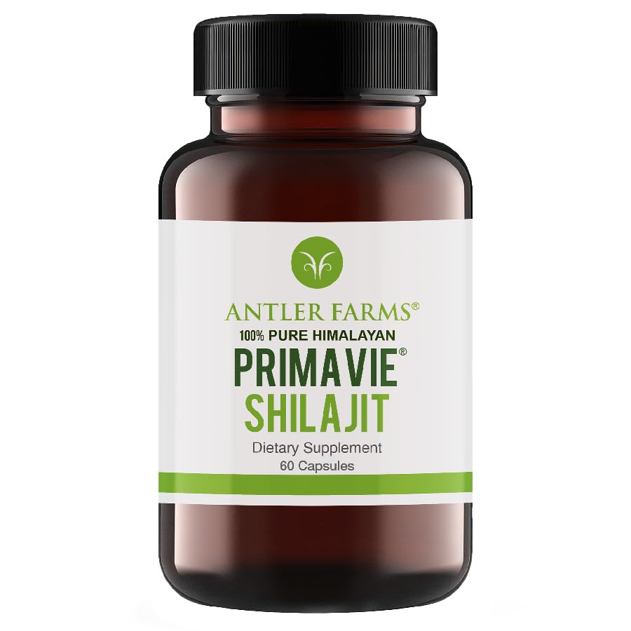 Antler Farms - 100% ren PrimaVie Shilajit for menn Ekstrakt, 60 kapsler, 250 mg - Standardisert til 50% Fulvic Acid, Wild Harvested Resin fra Himalaya, Kraftig Adaptogen Supplement