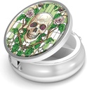 Pill Box-3 Sammenligning Lille Pill Case for Purse & Pocket Mini Metal Pill Holder Reise Pill Container å holde kosttilskudd BPA-fri (Skull og Rose)