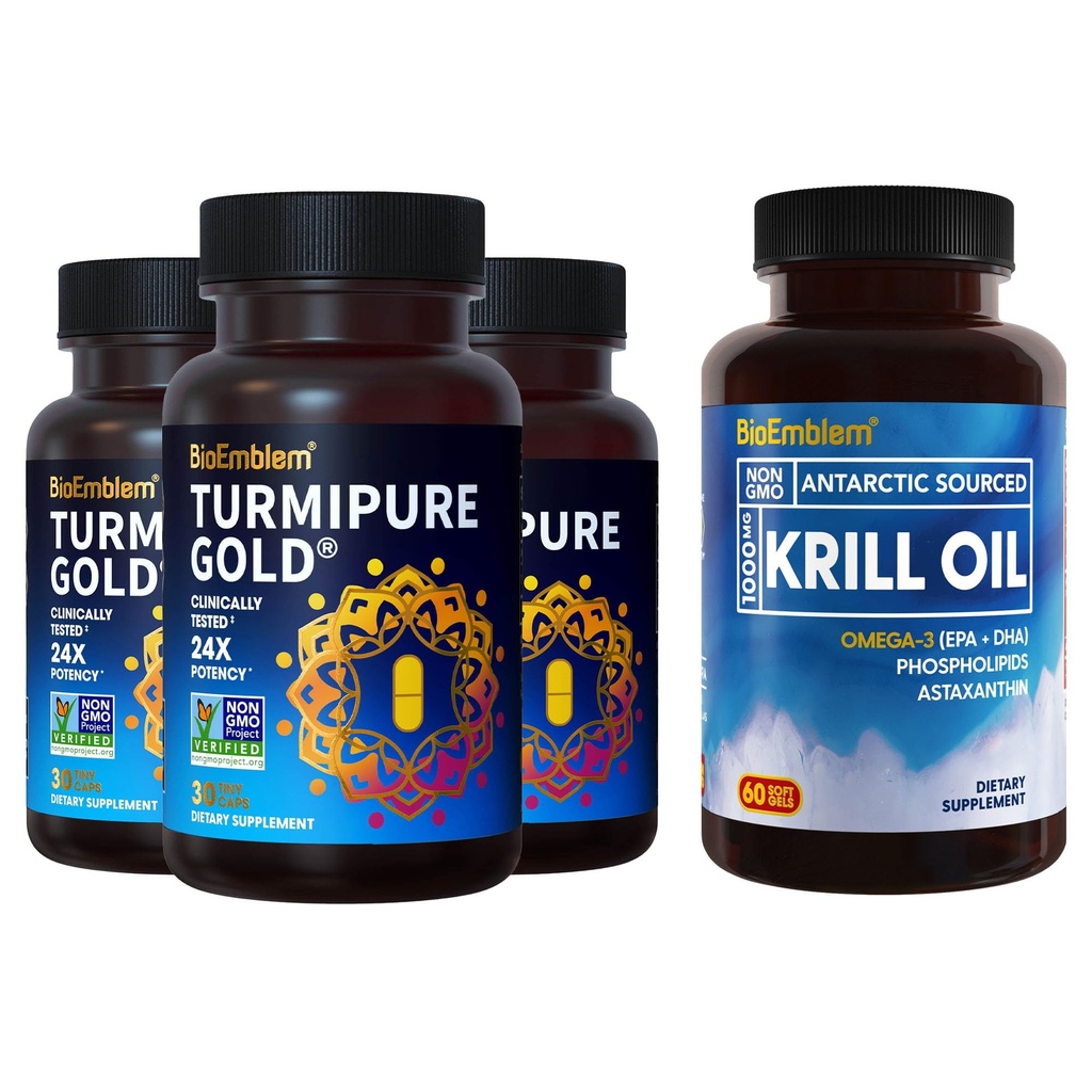 BioEmblem Antarktis krill olje Supplement Turmeric Curcumin med klinisk studert TurmiPure - Felles støtte, sunn inflammasjon Turmeric kosttilskudd