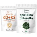 Mikroingredienser Økologisk Klorella Spirulina 3000mg Tabletter & Vitamin D3 5000iu + K2 100mcg Bundle 2 Pack | Cracked Cell Wall, rik på Vegansk Protein & Klorophyll | Essentielle Sunshine Vitaminer