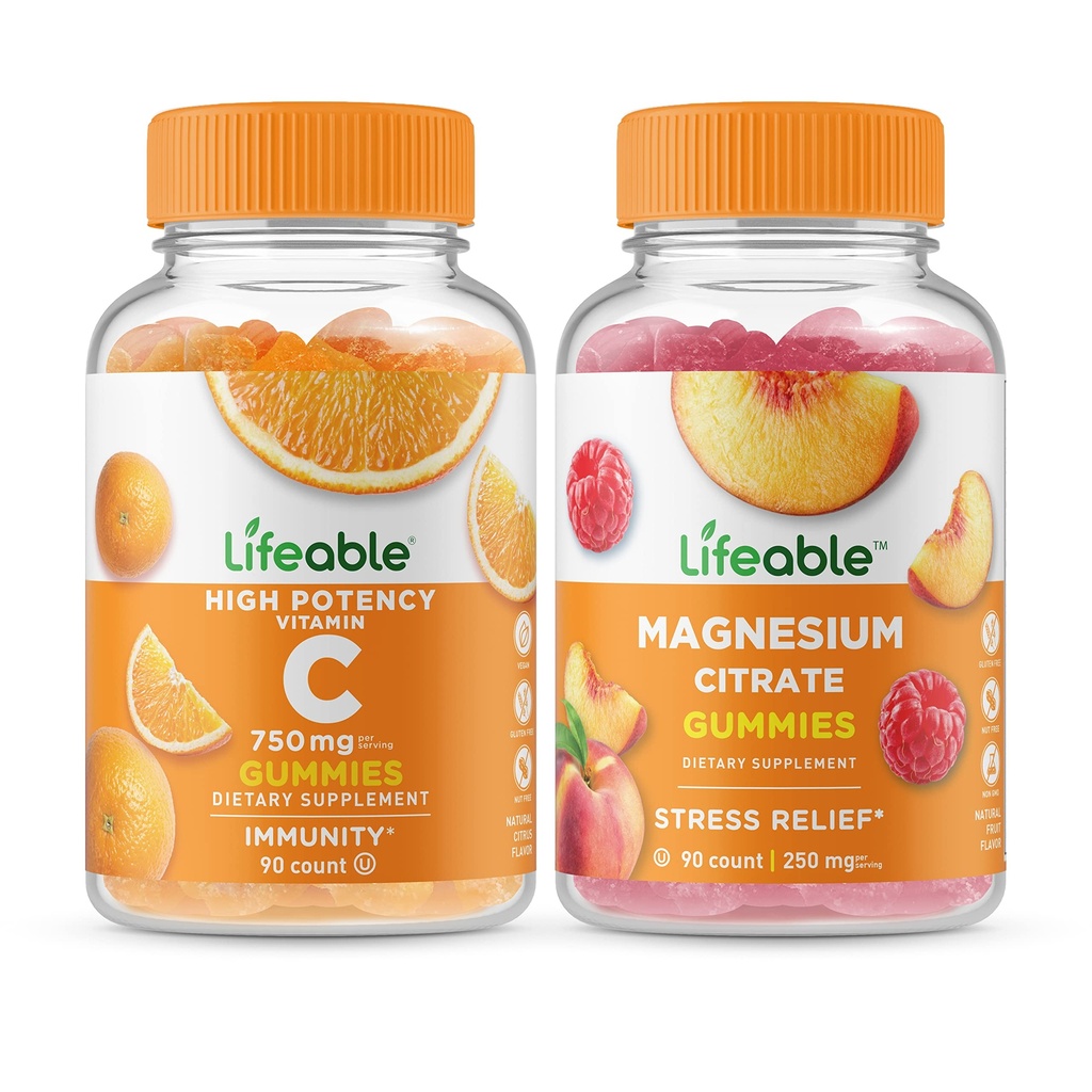 Livbar vitamin C 750mg + magnesium 85mg, Gummies Bundle - Great Tasting, Vitamin Supplement, Glutenfri, GMO Gratis, Chewable Gummy