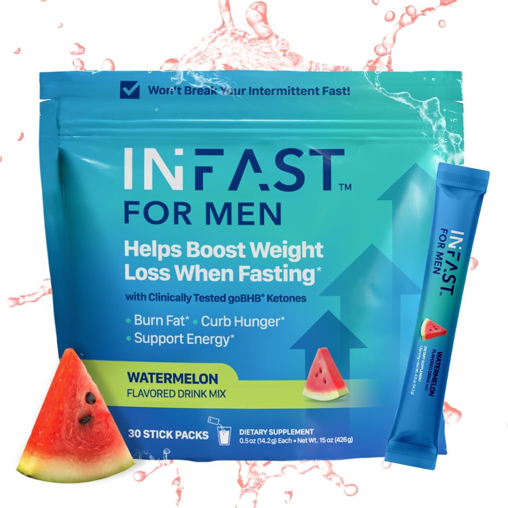 Ekte ketoner Intermittent Fastende Drikkemiks for menn BHB Exogene ketoner pulver med Fastende elektrolytter og grønne kaffebønner ekstrakt for bærekraftig hydrasjon energi og fokus (Watermelon) - 30ct
