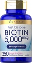 Carlyle Biotin 5000mcg | 250 Hurtigoppløselige tabletter | Vegetarisk, ikke-GMO, Glutenfri Supplement